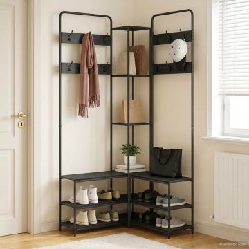 Appendiabiti con panca per scarpe Rovere Nero