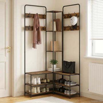 Appendiabiti con panca per scarpe Rovere Fumo