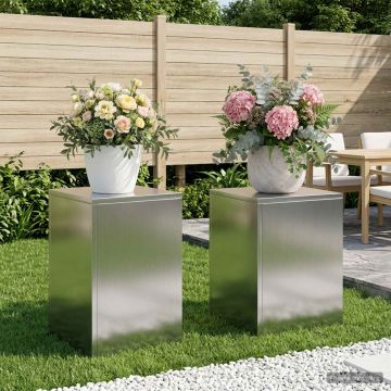 Supporto per piante 2 pcs Argento 30 x 30 x 40 cm Acciaio Inox