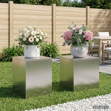 Supporto per piante 2 pcs Argento 40 x 40 x 40 cm Acciaio