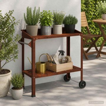 Tavolo da Vaso con Ruote Ruggine 96 x 50 x 89 cm Acciaio Corten