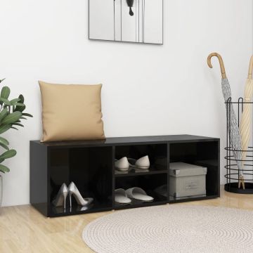 Panca Porta Scarpe Nero Lucido 102x35x35 cm Legno Multistrato