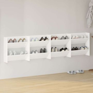 Scarpiere a Muro 4 pz Bianche 60x18x60 cm in Legno Multistrato