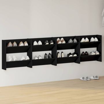 Scarpiere a Muro 4 pz Nere 60x18x60 cm in Legno Multistrato