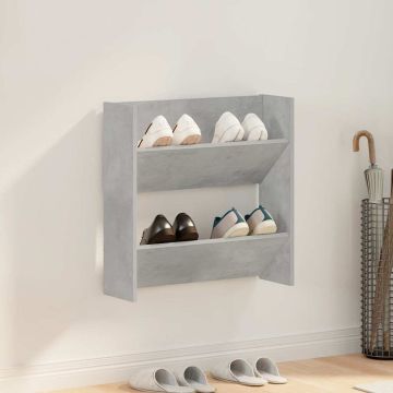 Scarpiera a Muro Grigio Cemento 60x18x60cm in Legno Multistrato
