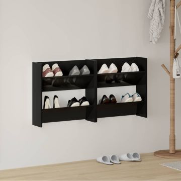 Scarpiere a Muro 2pz Nero Lucido 60x18x60cm Legno Multistrato