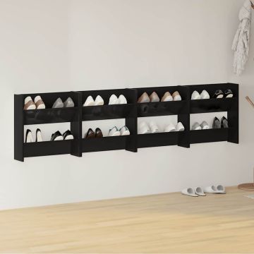Scarpiere a Muro 4pz Nero Lucido 60x18x60cm Legno Multistrato