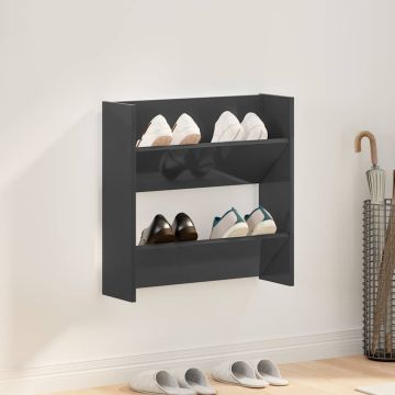 Scarpiera a Muro Grigio Lucido 60x18x60 cm in Legno Multistrato