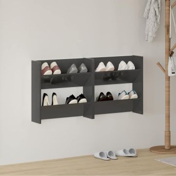 Scarpiere a Muro 2pz Grigio Lucido 60x18x60cm Legno Multistrato