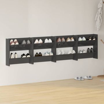 Scarpiere a Muro 4pz Grigio Lucido 60x18x60cm Legno Multistrato