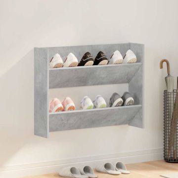Scarpiera a Muro Grigio Cemento 80x18x60cm in Legno Multistrato