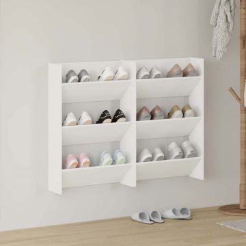 Scarpiere a Muro 2pz Bianche 60x18x90 cm in Legno Multistrato