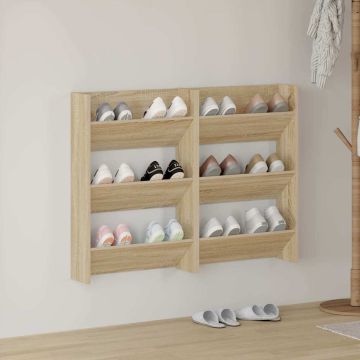Scarpiere a Muro 2pz Rovere Sonoma 60x18x90cm Legno Multistrato