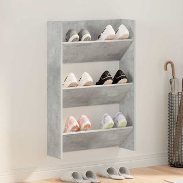 Scarpiera a Muro Grigio Cemento 60x18x90cm in Legno Multistrato
