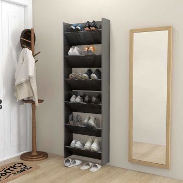 Scarpiere a Muro 2pz Grigio Lucido 60x18x90cm Legno Multistrato
