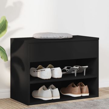 Panca Porta Scarpe Nera 60x30x45 cm in Legno Multistrato