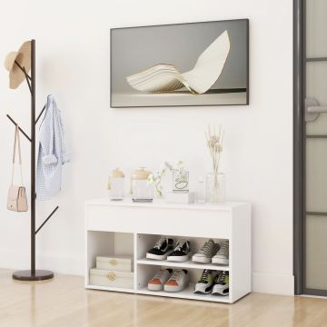 Panca Porta Scarpe Bianca 80x30x45 cm in Legno Multistrato