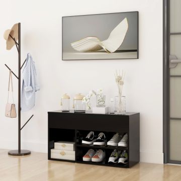 Panca Porta Scarpe Nera 80x30x45 cm in Legno Multistrato