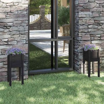 Fioriere da Giardino 2 pz Nere 31x31x70 cm in Legno di Pino