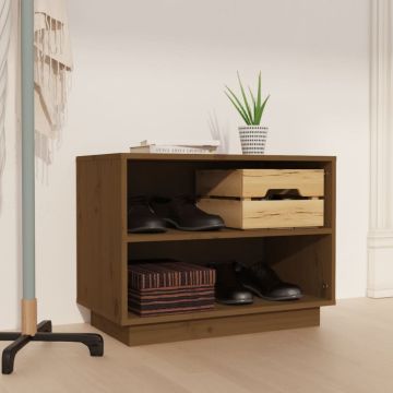 Scarpiera Marrone Ambra 60x34x45 cm in Legno Massello di Pino