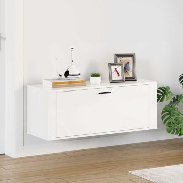 Scarpiera Bianco Lucido 100x35x38 cm in Legno Multistrato