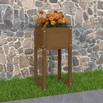 Fioriera Marrone Ambra 40x40x81 cm in Legno Massello di Pino