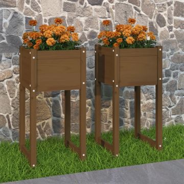 Fioriere 2 pz Marrone Ambra 40x40x81 cm Legno Massello di Pino