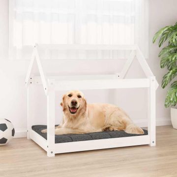 Cuccia per Cani Bianca 81x60x70 cm in Legno Massello di Pino