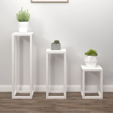 Set Supporti per Piante 3 pz Bianco in Legno Massello di Pino
