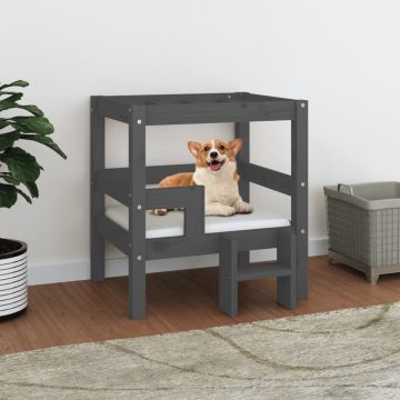 Cuccia per Cani Grigio 55,5x53,5x60cm in Legno Massello di Pino