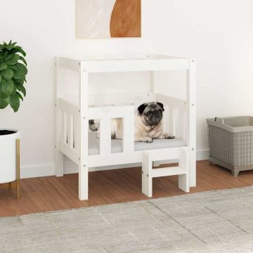 Cuccia per Cani Bianco 65,5x50,5x70 cm in Legno Massello di Pino