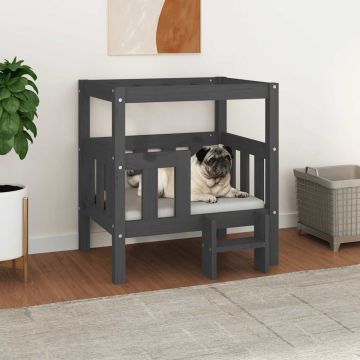 Cuccia per Cani Grigio 65,5x50,5x70 cm in Legno Massello di Pino