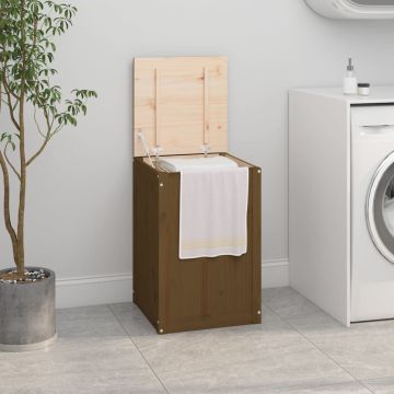 Contenitore per Bucato Ambra 44x44x66 cm Legno Massello Pino