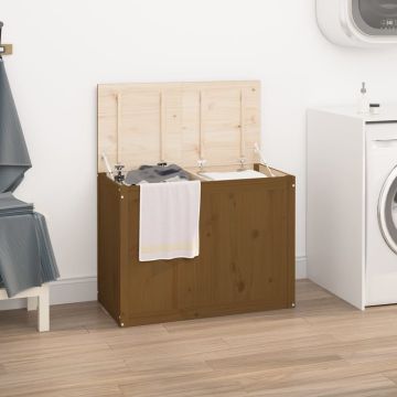 Contenitore per Bucato Ambra 88,5x44x66 cm Legno Massello Pino