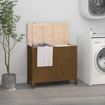 Contenitore per Bucato Ambra 88,5x44x76 cm Legno Massello Pino
