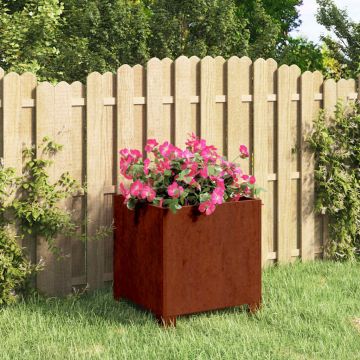 Fioriera con Gambe Ruggine 30x30x30 cm Acciaio Corten