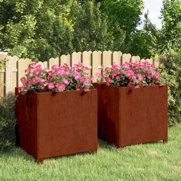 Fioriere con Gambe 2pz Ruggine 50x50x50 cm Acciaio Corten