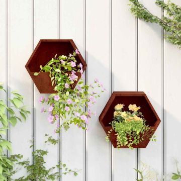 Fioriere da Parete 2 pz Ruggine in Acciaio Corten 30x10x25 cm