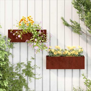 Fioriere da Parete 2 pz Ruggine in Acciaio Corten 53x10x17 cm
