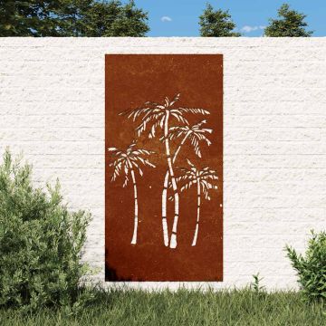 Decorazione Muro da Giardino 105x55 cm Palma in Acciaio Corten