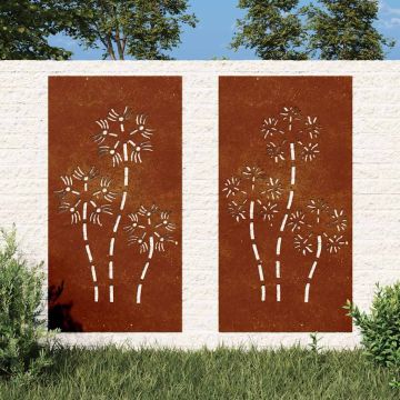 Decorazioni Muro da Giardino 2pz 105x55 cm Fiore Acciaio Corten
