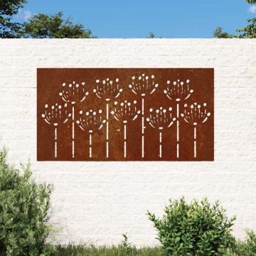 Decorazione Muro da Giardino 105x55 cm Fiore in Acciaio Corten