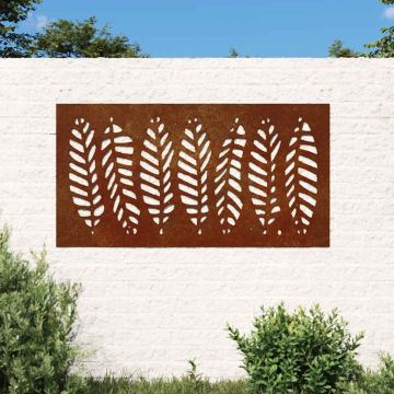 Decorazione Muro da Giardino 105x55 cm Foglia Acciaio Corten
