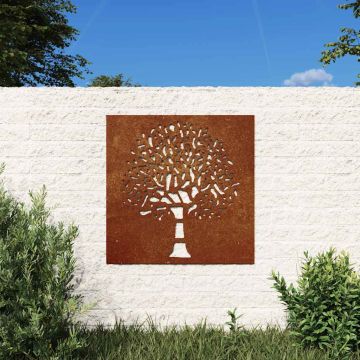 Decorazione Muro da Giardino 55x55 cm Albero in Acciaio Corten