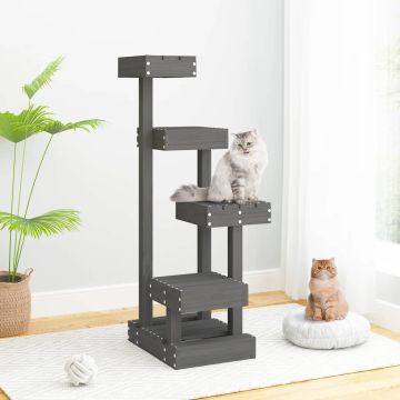 Albero per Gatti Grigio 45,5x49x103cm in Legno Massello di Pino