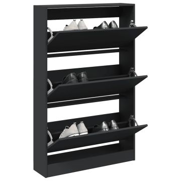 Scarpiera Nera 80x21x125,5 cm in Legno Multistrato