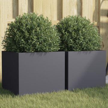 Fioriere 2 pz Antracite 32x30x29 cm in Acciaio Laminato a Freddo