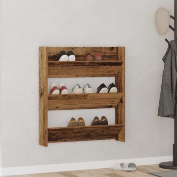Scarpiera a Muro Legno Antico 80x18x90 cm in Legno Multistrato