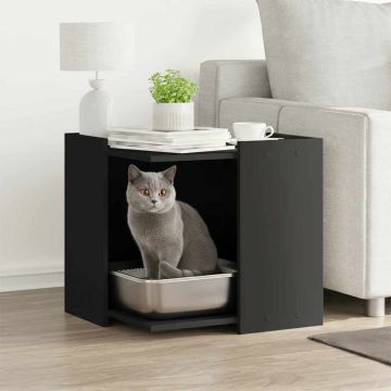 Recinto per Lettiera per Gatti Nero 53x53x51 cm in Truciolato