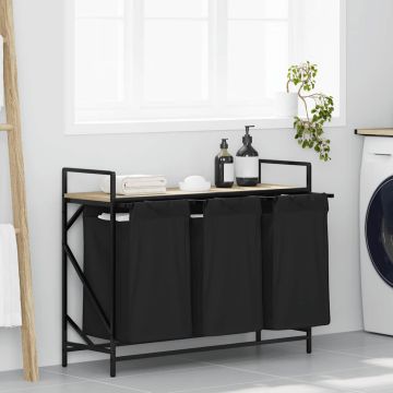 Cesto per la Biancheria 3 Scomparti con Ripiano Rovere Sonoma